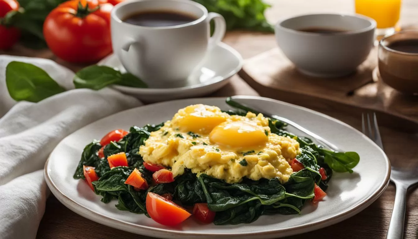 Ovos Mexidos com Espinafre e Tomate