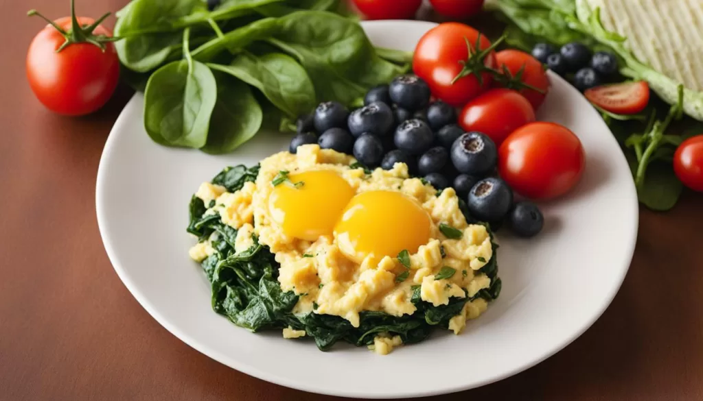 receita fitness com ovos mexidos e espinafre